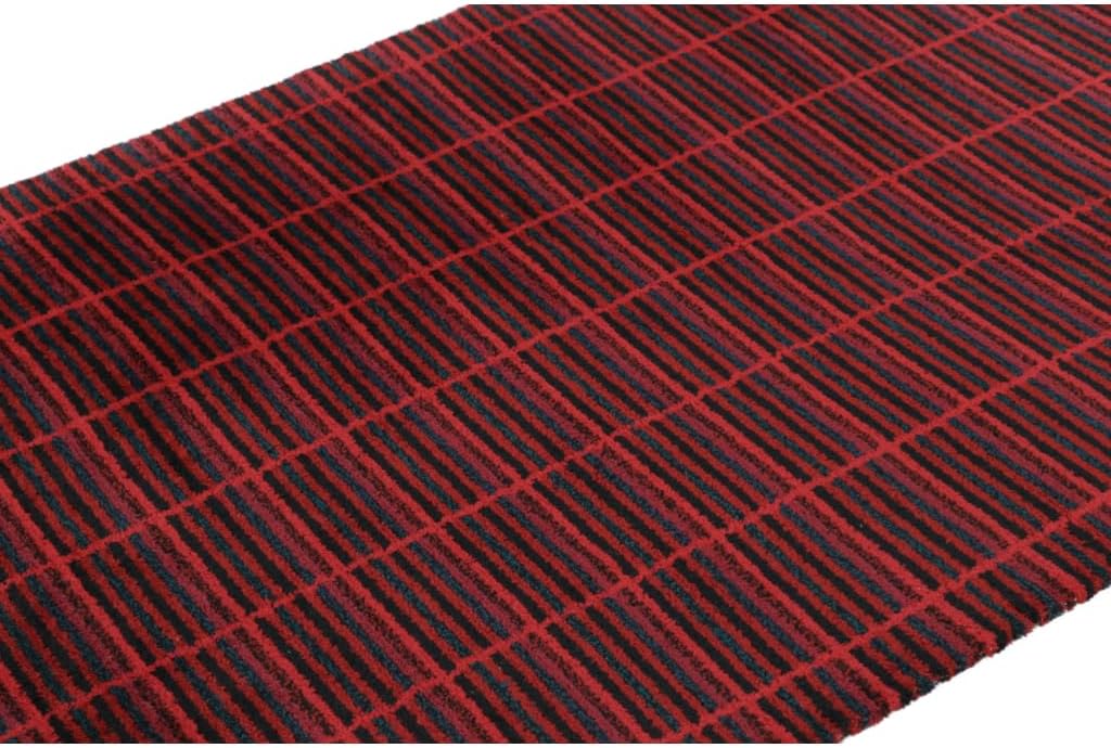 Vintage Swedish Rya Rug, Scandinavian Stripes in Red and Black