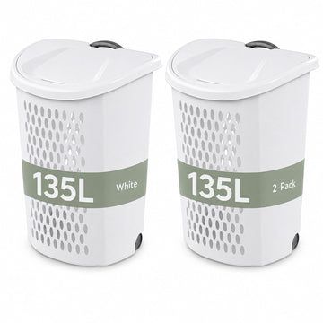 Rolling Laundry Hamper with Wheels & Handle, Plastic Basket with Lid,2-Pack