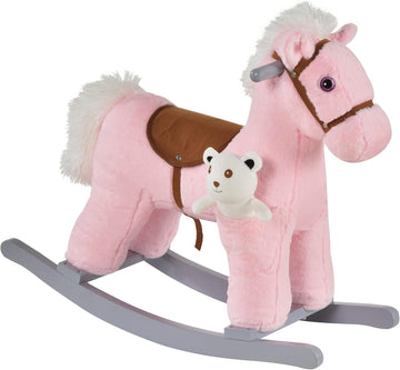 Kids Rocking Horse with Bear Toy Fun Realistic Sounds Toddler Pink