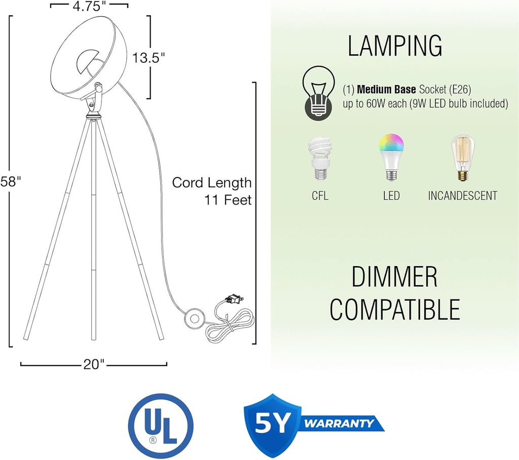 Sulis 58" Modern Tripod Floor Lamp with Gold Foil Satellite Shade