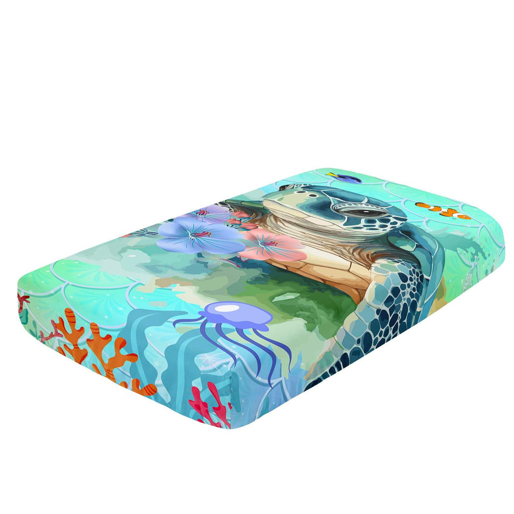 Crib Bedding Set,3pcs Nursery Cartoon Turtle Ocean Printed Crib Bedding Set,with Comforter Sheet & Skirt for Baby