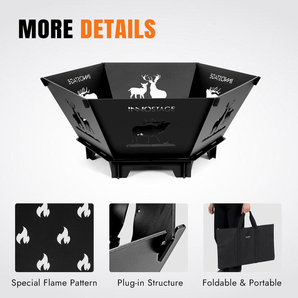 37Inch Collapsible Fire Pit for Camping with Tote Bag