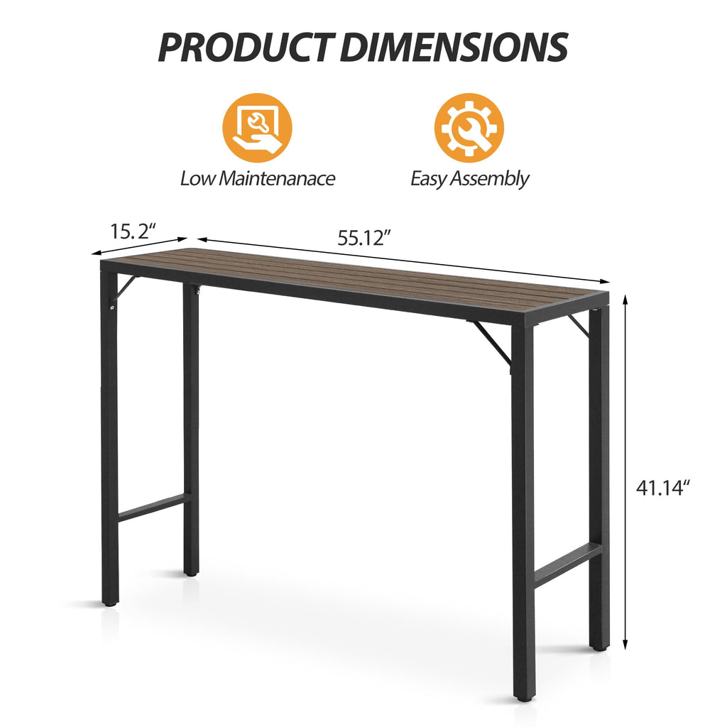 Outdoor Bar Table, 55" Patio Bar Height Table, Bar Counter Pub Dining Table with Waterproof Top for Balcony, Garden