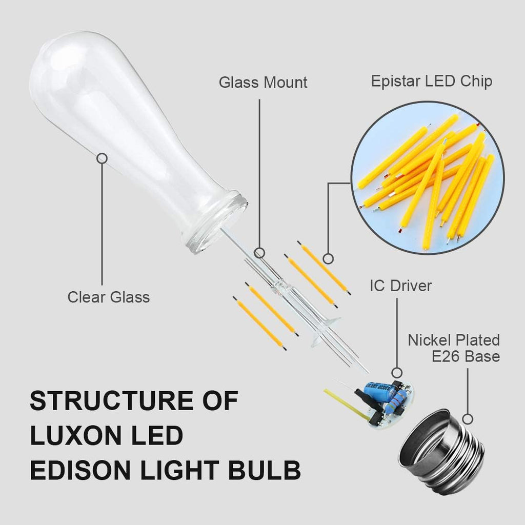 LED Edison Bulbs,Dimmable Vintage Light Bulbs,6W Warm,E26 Clear Glass