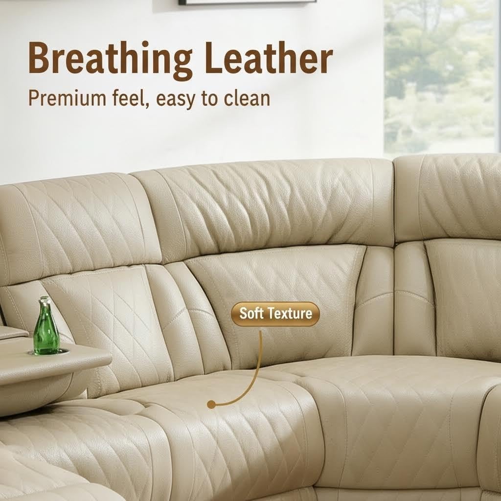 Breathing Leather Power Reclining Sofa Set, Sectional Couch with LED Light
