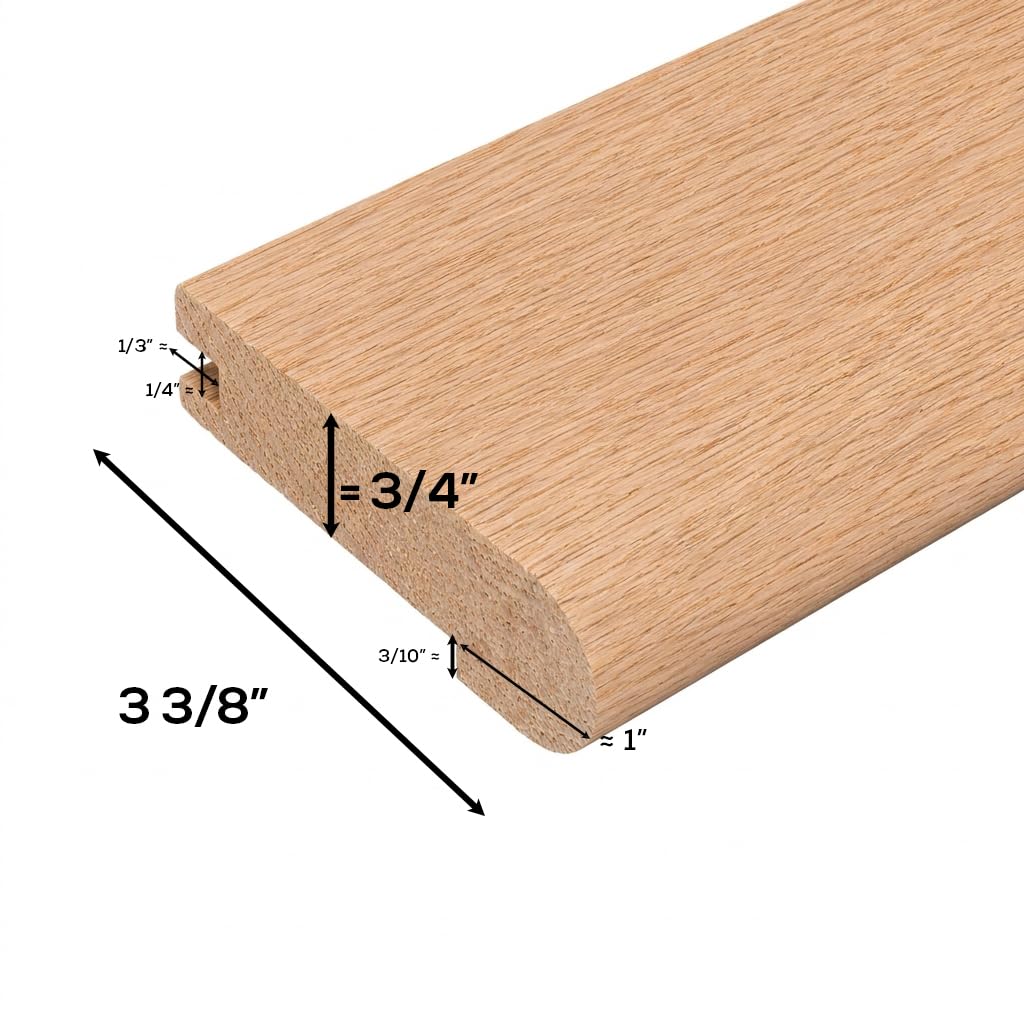 72" Long - Butt Stair Nosing Unfinished Red Oak, 3 3/8" Wide x 3/4" Thick Butt End, Stair Nose Molding, Hardwood
