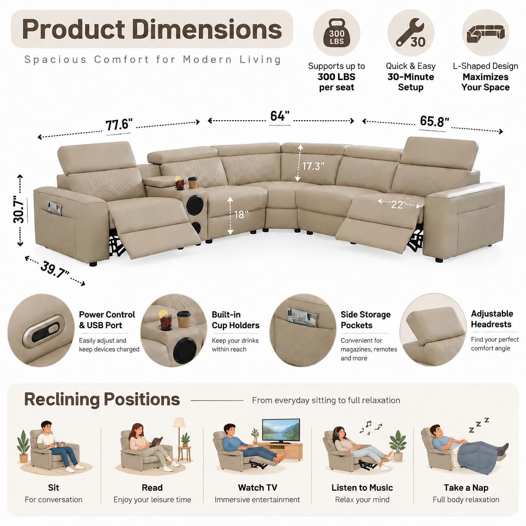 Living Room Furniture Sets Leather Power Recliner Sectional Sofa