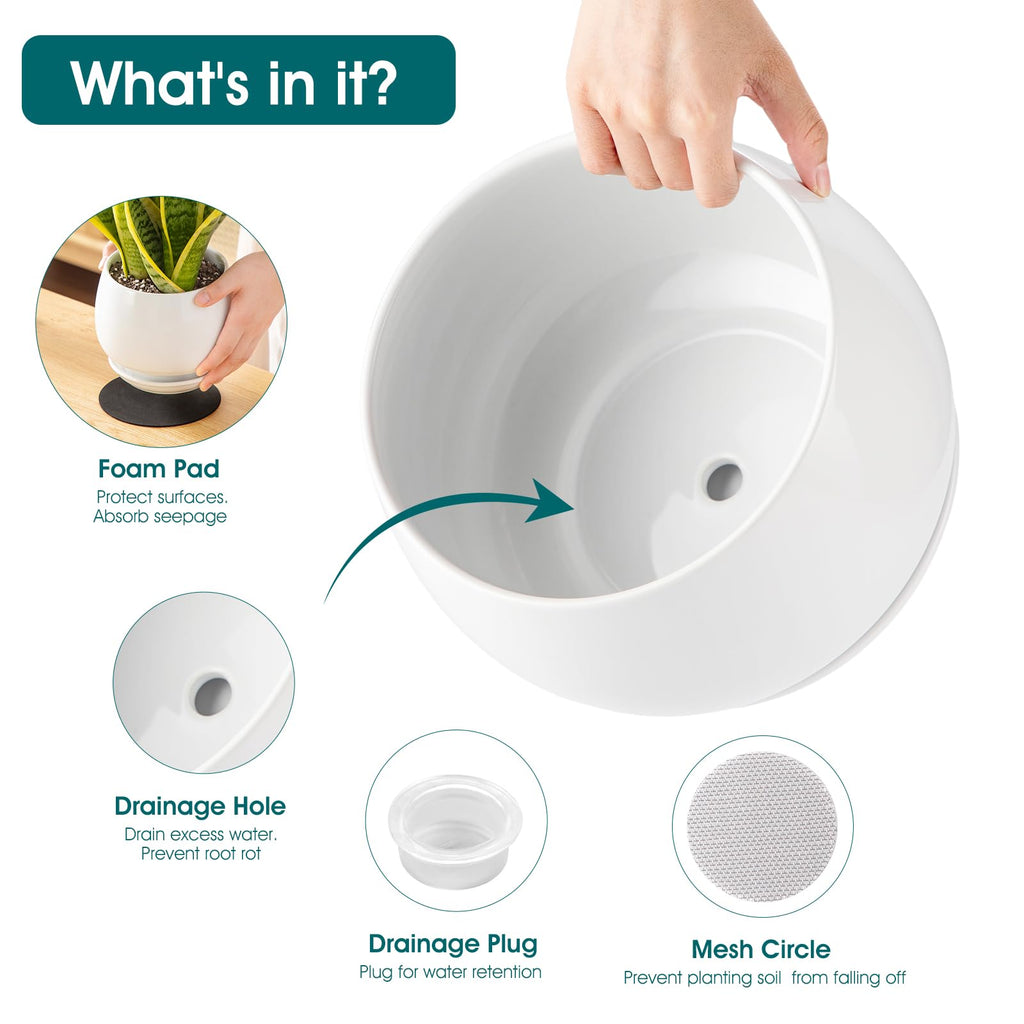 3-Pack Ceramic Plant Pots, 3.7/4.8/6.2 Inch Indoor Planters with Saucers & Drainage Hole Planter pots for Indoor