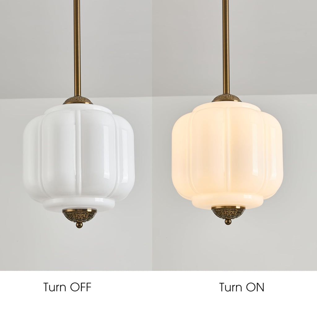 Milk Glass Ceiling Light Fixture, 9.8" Vintage Semi Flush Mount Pendant Light with Antique Brass Finish, Schoolhouse