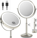 Makeup Mirror with Lights, 1X/30X Lighted Magnifying Mirror Height Adjustable, 3000mAh Rechargeable Double Sided