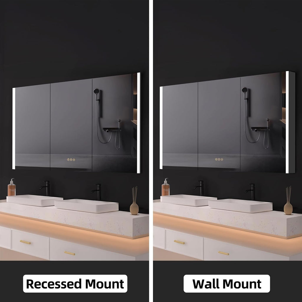 60 x 32 Inch Medicine Cabinet with Mirror and LED Light | Recessed, Wall-Mounted, Dimmable, Anti-Fog, Memory