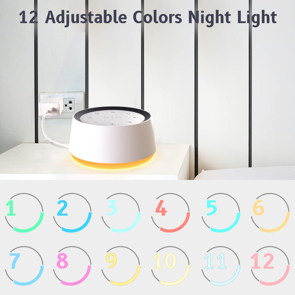 Brown Noise Sound Machine with 30 Sounds, 12 Colors Night Light White Noise Machine for Adults Baby Kids Sleep Machines