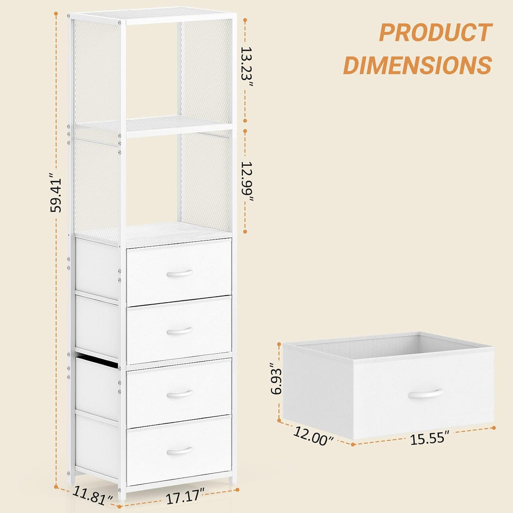 Closet Drawer Organizer, Freestanding Closet System with 4 Drawers, Walk-in Closet Storage Unit with Wooden Top &