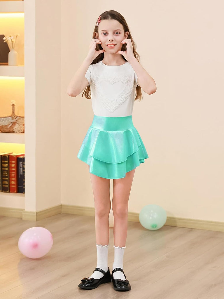 Girls Metallic Skater Skort Kids Shiny Scooter Skirt