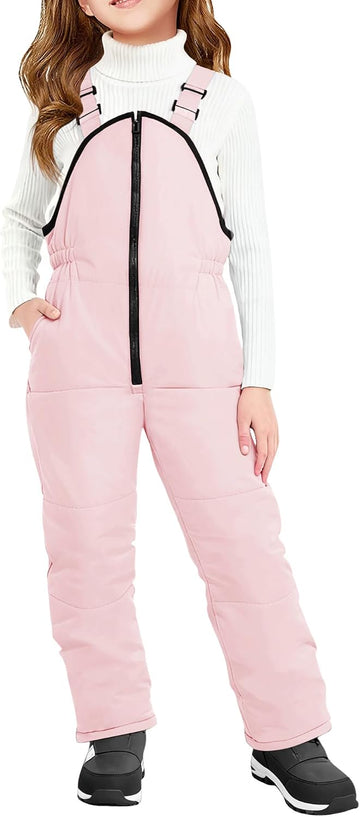 Kids Fleece Lined Waterproof Ski Pants Overalls with Pockets