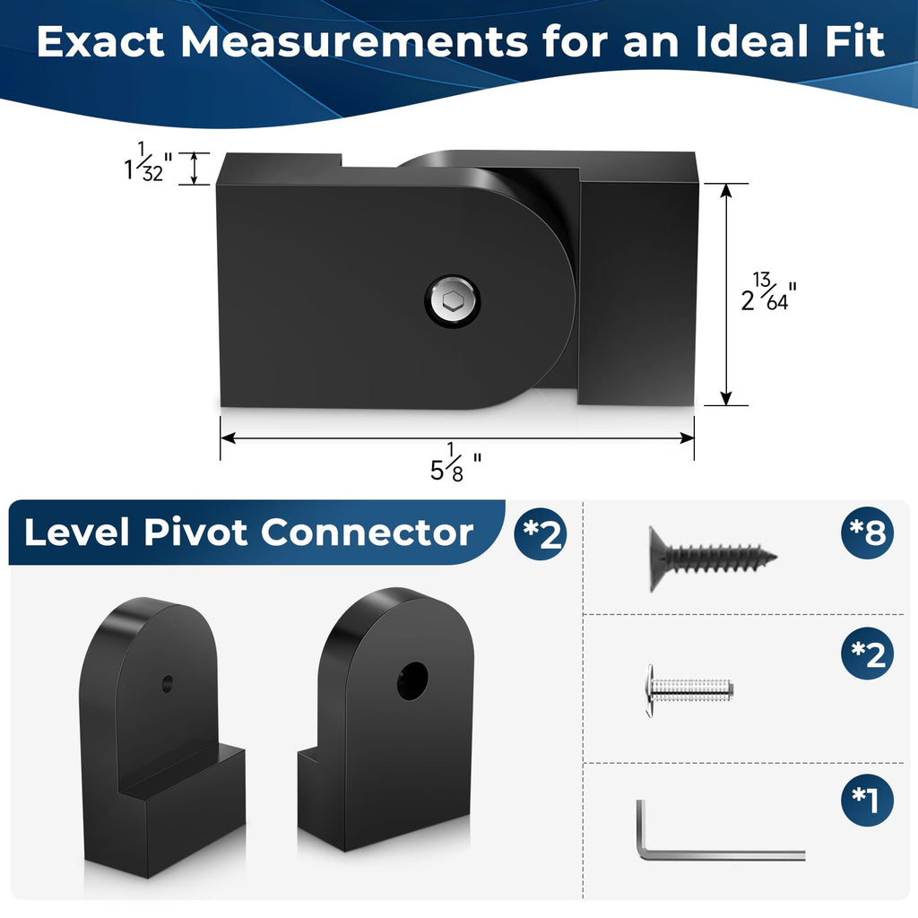 2 Pack Black Level Pivot Connector 113mmx23mmx53mm for Aluminum Handrail, 180° Level Adjustable Hand Rail Fitting