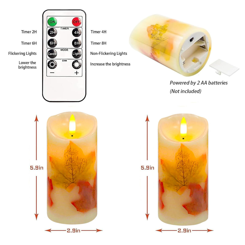 Maple Leaves Flameless Candles Set of 2, Fall Candles with Remote & Timer