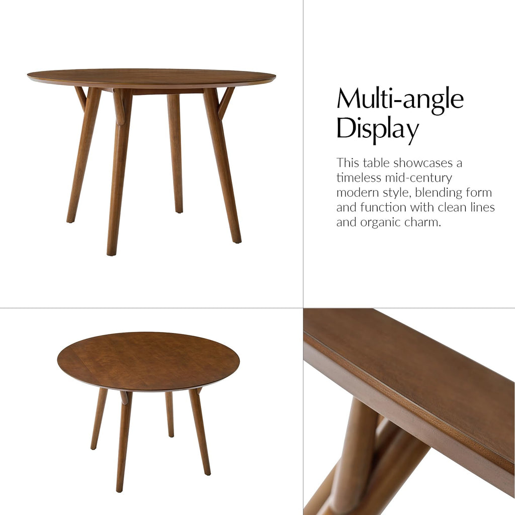 Round Dining Table for 4, 45" Solid Wood Kitchen Table, Small Dinner Coffee Writing Table Dining Room, Save Space