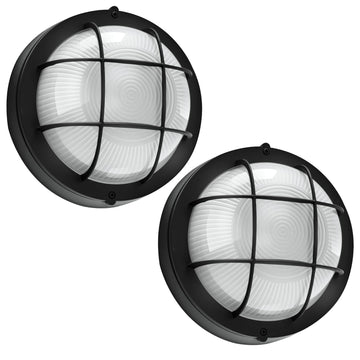 8"Outdoor Bulkhead Light, Black Round Exterior Bulkhead Wall Light Fixture, Nautical Bulkhead Sconce lighting