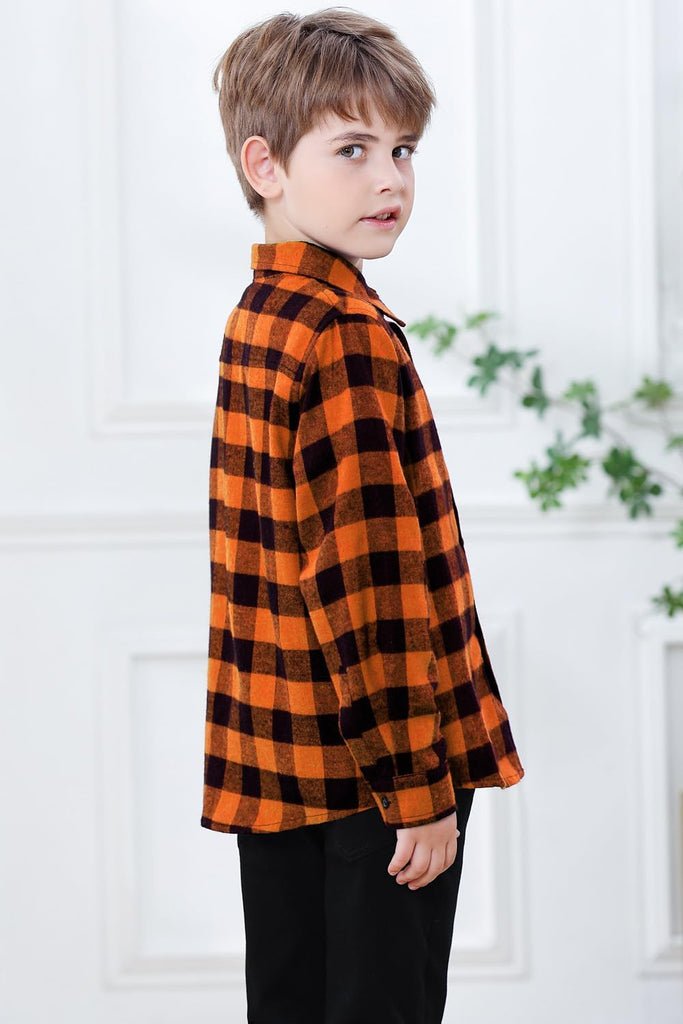 Boys Long Sleeve Flannel Plaid Shirt Button Down Shirts