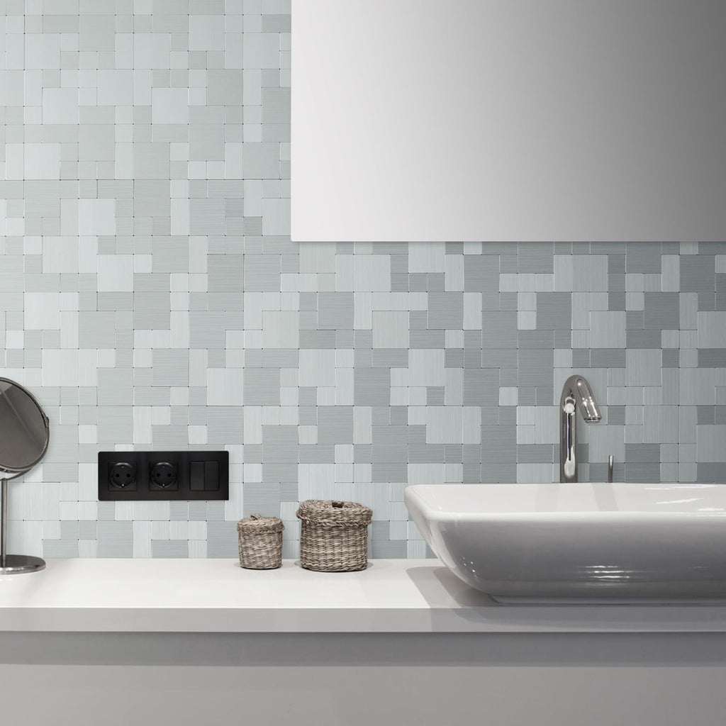 10-Sheet Metal Peel and Stick Tile Backsplash, Stainless Steel Kitchen Metal Backsplash Tile, Stick on Backsplash
