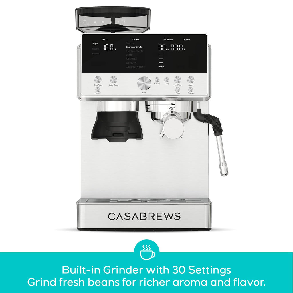 Espresso Machine with Built-in Grinder and Steam Wand