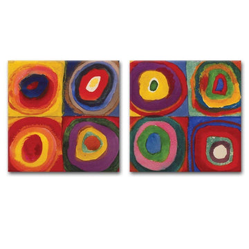 2 Panel Square Canvas Wall Art - Abstract Circles by Kandinsky - Giclee Print Gallery Wrap Modern Home Art Ready to