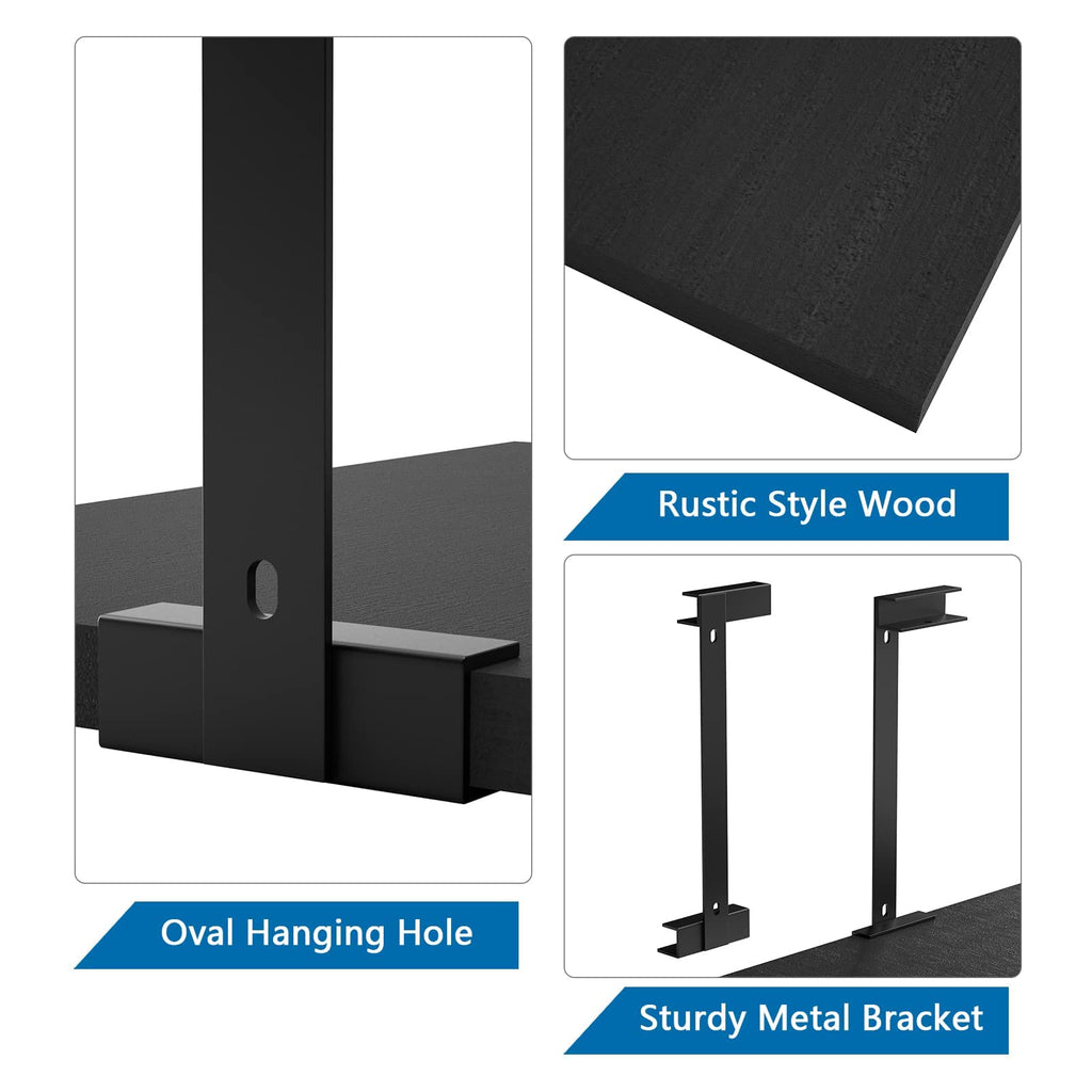 2-Tier Corner Wall Shelf, Rustic Wood Storage Display Shelf Black