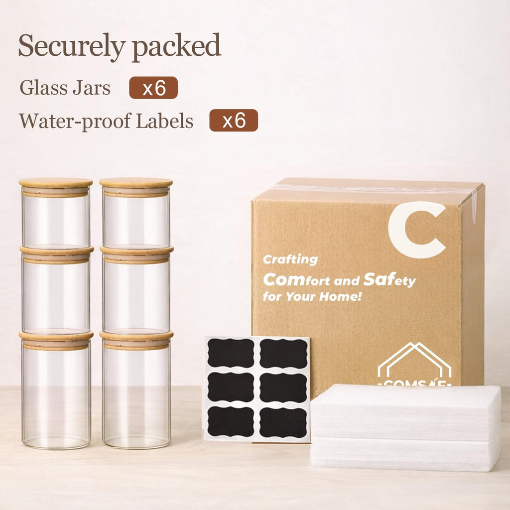 Glass Storage Containers with Lids, Set of 6 Jars (0.6Qt/1Qt/1.5Qt)