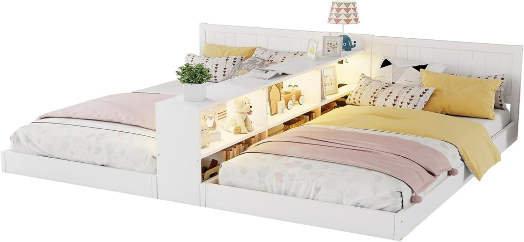 Double Wooden Floor Bed Frame, White