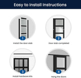 Sliding Closet Door for 72" x 80" Opening, 3-Lite Frosted Glass MDF Barn Door with Hardware Kit Set,