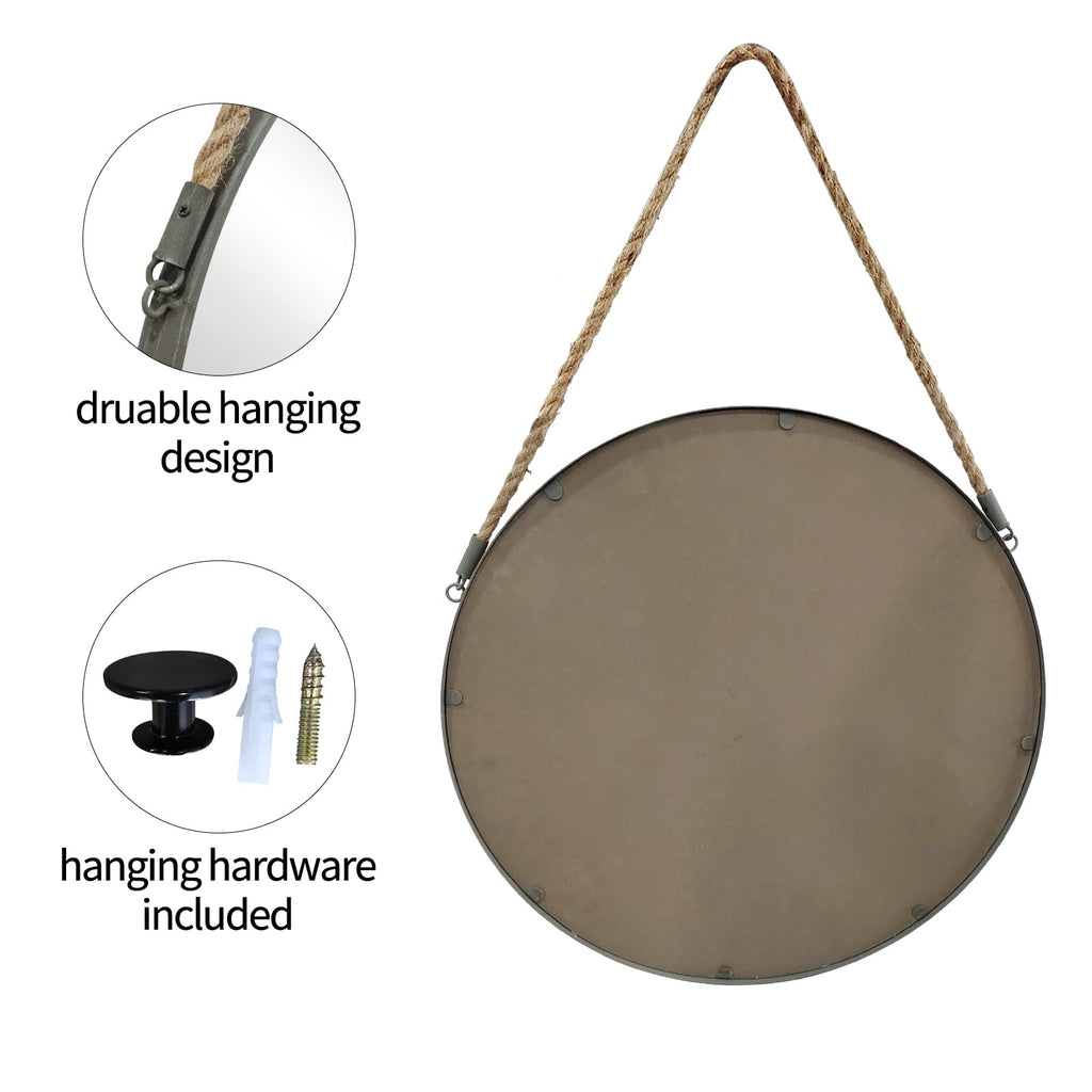 24" Round Hanging Mirror, Circle Wall Mirror with Jute Rope