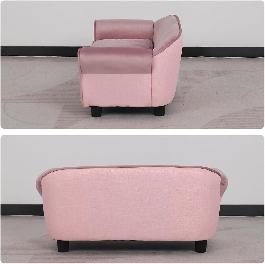 Small Dog Sofa Bed, Pet Sofa Bed, Dog Couch, Puppy Sofa, Velvet Cat Couch with Washable Cushion and Plastic Legs, Pink