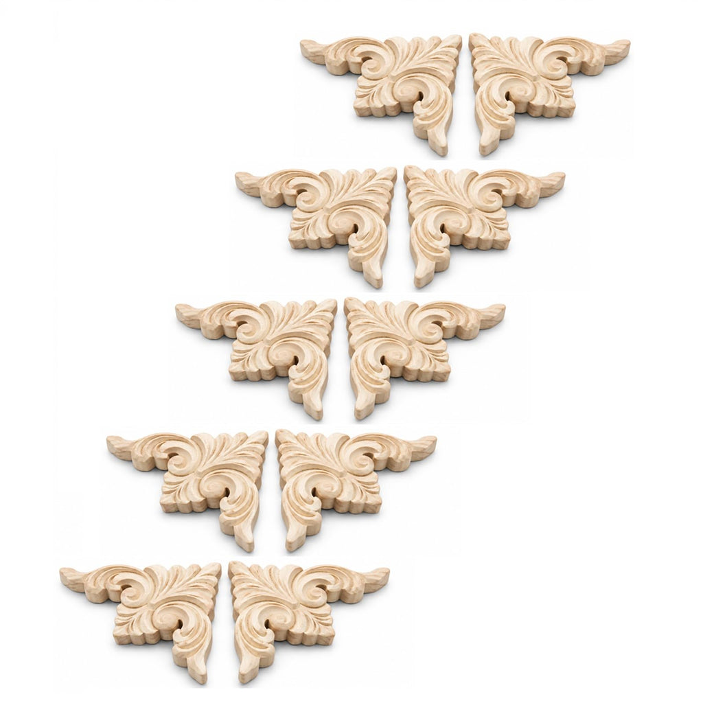 10pcs Unfinished Carved Wood Corner Appliques European Baroque Wooden Onlay Trim Decorative Symmetrical Acanthus Leaf