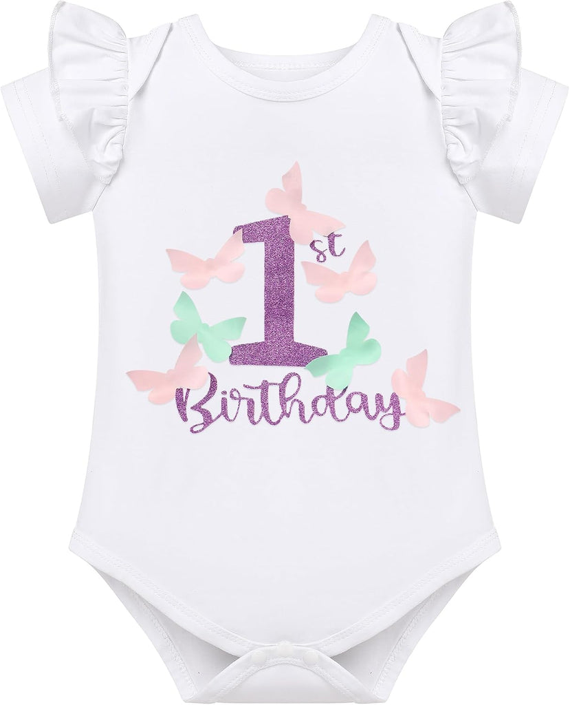 Baby Girl First Birthday Cake Smash Outfit Romper Princess Tutu Skirt Leg Warmers Headband Set