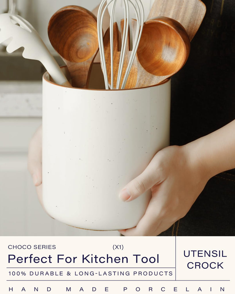 Large Utensil Holder Counter,7.2" Vintage Ceramic Utensils Crocks Utensil Organizer for Spatula Farmhouse Kitchen