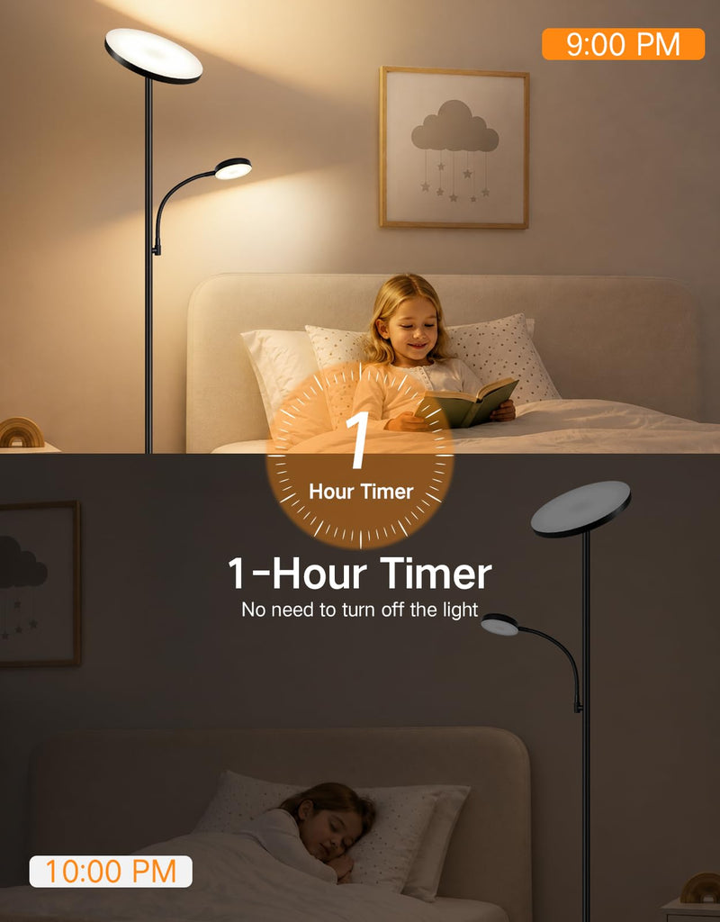 LED Torchiere Floor Lamp with Reading Light, Dimmable Standing Lamp
