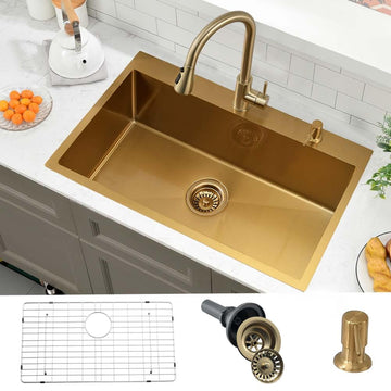 30x18 Inch Drop Sink Gold Stainless Steel Topmount Sink