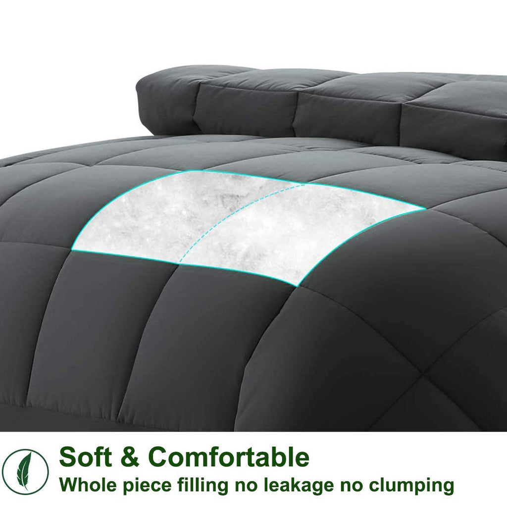 Dark Grey Comforter for King Bed, All Season Soft Quilted Reversible Down Alternative Comforter King Size Duvet