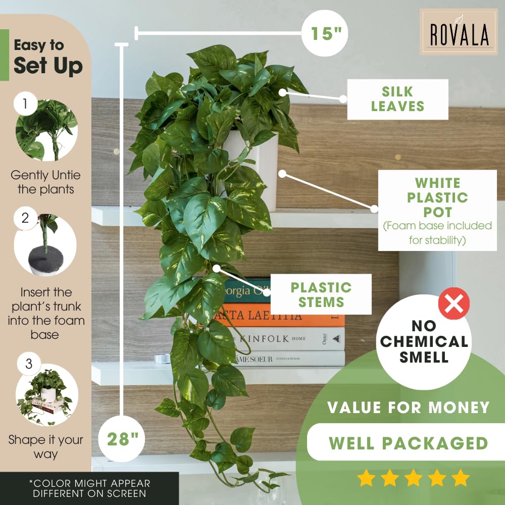 MY ROVALA Silk Plants Decor Indoor in Pot Realistic Artificial Plants Hanging Faux Plants Indoor Fake Potted Plants