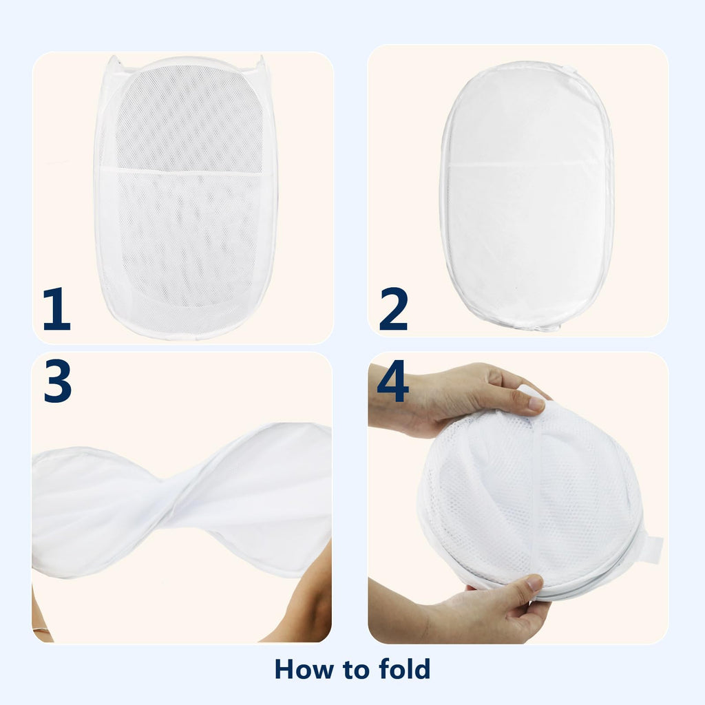Pop Up Laundry Hamper, Mesh Laundry Basket Collapsible, Foldable Hamper for Travel and Storage, 3 Pack