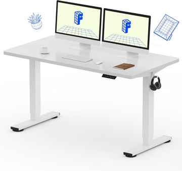 EN1 55"x28" One-Piece Standing Desk, White | 1" Thick Seamless Desktop, 176 LBS Capacity, Home Office Use, 4 Memory