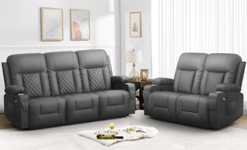 Oversized Recliner Sofa Set with 2+3 Pieces, PU Leather Loveseat Recliner Couch, Modern 3 Seats Dual Reclining Sofa