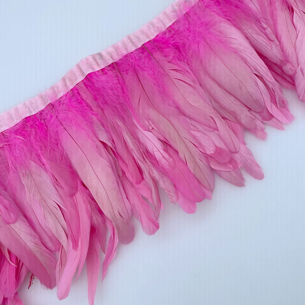 Rooster Hackle Feather Fringe Trim 8-10inch in Width for DIY Sewing Craft Decoration Pack of 1 Yard (Pink)