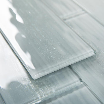 Peel and Stick Glass Subway Tiles, Pearl Gray, 3x12 Inch, 5 Sq.ft
