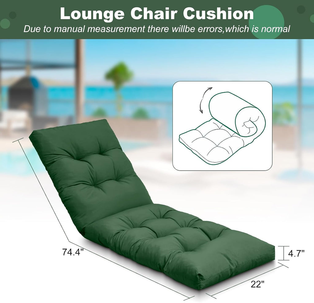 Outdoor Lounge Chair Cushions, 74.4 x 22 x 4.7 Inches Waterproof Fade Resistant Patio Cushion for Chaise Lounger
