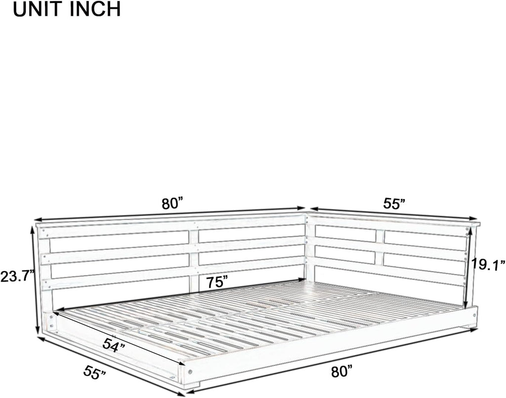 Acacia Wood Porch Swing Bed with Hemp Ropes, Full Size Outdoor Hanging Bed, 350 lb Capacity, Open-Side Minimalist