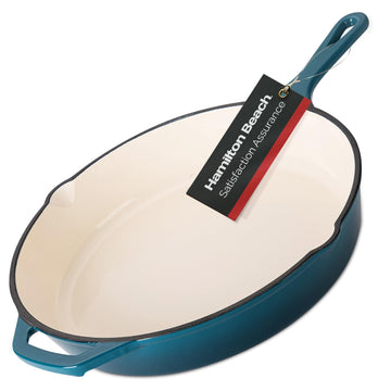 Enameled Cast Iron Fry Pan 12-Inch Navy, Cream Enamel Coating, Skillet Pan For Stove top and Oven, Even Heat