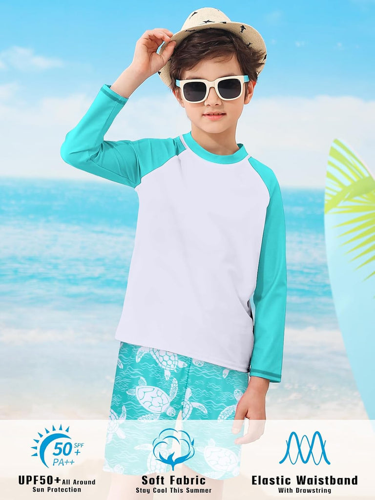 Boys Long Sleeve Rash Guard Swimsuit Pieces Bathing Suits Set