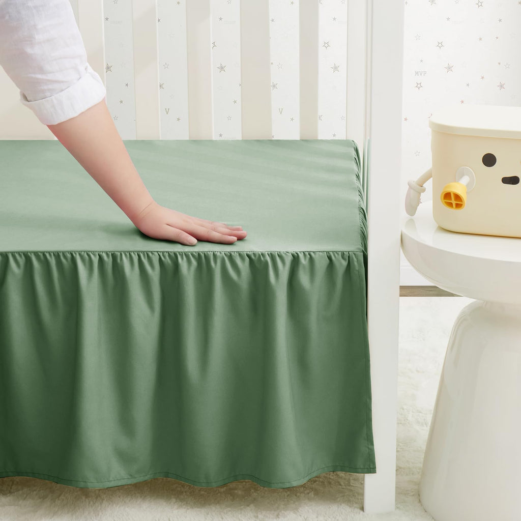 Sage Green Crib Skirt Dust Ruffle, Microfiber Crib Bed Skirt